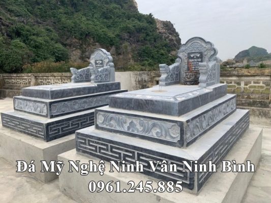 Mẫu Mộ tam cấp bằng đá xanh đen tự nhiên chất lượng cao