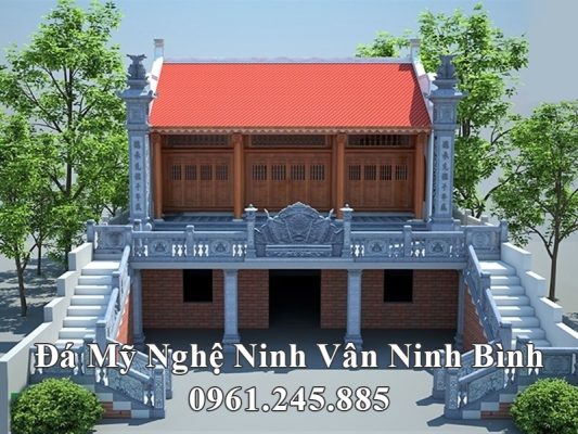 Mẫu thiết kế Từ đường với các hạng mục đá mỹ nghệ như: Cột đá; Cuốn thư đá; Lan can đá; Bậc thềm đá