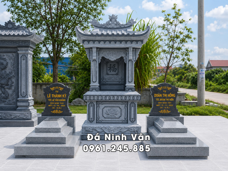 Lăng Mộ đơn giản cho Bố Mẹ bằng đá xanh rêu và đá granite