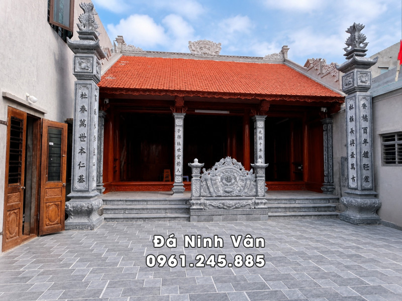 Lắp đặt Cột đá Đồng Trụ - Bình Phong Đá Nhà Thờ Họ Đẹp