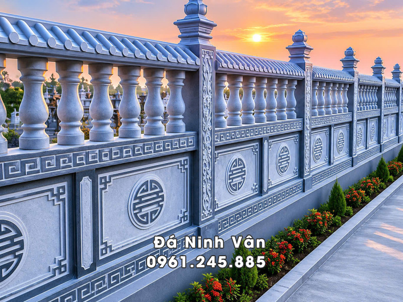 Mẫu Lan can đá 2 tầng cho khu Lăng Mộ đá gia tộc bề thế